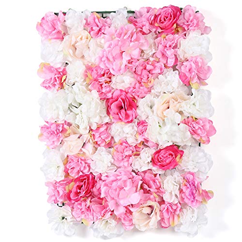 HaroldDol 20 Stück DIY Künstliche Blumenwand 60x40cm, Romantische Kunstblumen Blumen Panel Seidenblume für Hochzeit Party Tisch Hintergrund Wand Dekor (Rosa/Weiße Pfingstrose+Rose) von HaroldDol