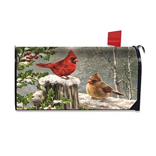 Magnetische Briefkastenabdeckung mit Winterkardinalvögeln – Stechpalmenbeerenzweige Schnee für Garten Zuhause Weihnachtsverpackungen Post Briefkasten-Dekorationen – Standardgröße 45,7 x 53,3 cm von Harooni