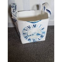 Antike Uhr Großer Aufbewahrungskorb/Box Mit Griffen. 100% Baumwolle Blau Auf Weiß. Spielzeug Stricken Nähen Handwerk Wäscheaufbewahrung von HarpandBalalaika
