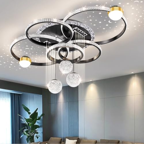 LED Kristall Deckenleuchte Moderne Dimmbar Deckenlampe Mit Fernbedienung Lichtfarbe/Helligkeit Einstellbar Wohnzimmerlampe Acryl Kristall Schlafzimmer Küche Und Büro Kronleuchter ﻿(Black) von Harpochten