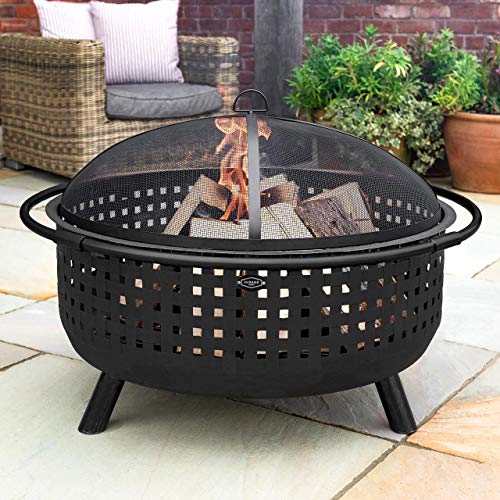 Harrier Outdoor Feuerschalen [5X Stilen] – Feuerschalen für den Garten | Geeignet für Holz & Kohle | Optionaler Grillrost (Feuerschale + Grillrost, Feuerschale mit Funkenschutz [107 cm]) von Harrier