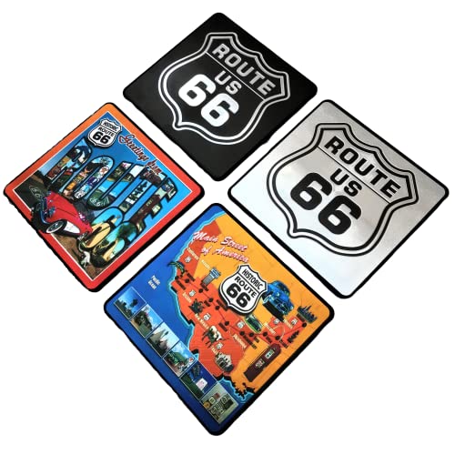 Harrington Marley 4 x Route 66 Untersetzer, Chic Garage USA Americana Shield Schild Tasse Matten, 4 Stück, Schaumstoff, Rund, Weiß von Harrington Marley