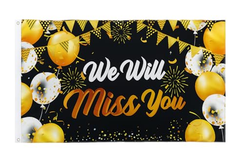 Banner "We Will Miss You", groß, 90 x 152 cm, goldfarben und schwarz, Abschiedsparty-Dekoration, Abschiedsschild für Büro, Kollegen, Lehrer, Ausgehen oder Ruhestand Partyzubehör von Harrington Marley