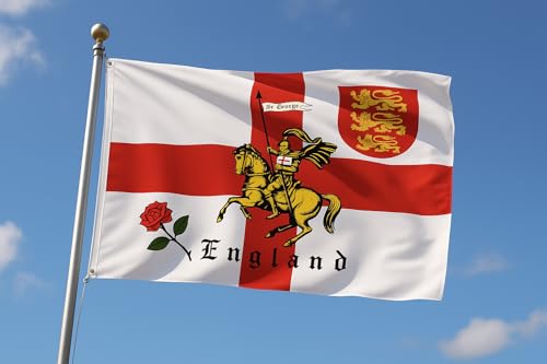 St. George Charger Flagge, England 91 x 152 cm mit englischer Rose und 3 Löwen Messingösen, patriotische Flagge für Innen- und Außenbereich von Harrington Marley