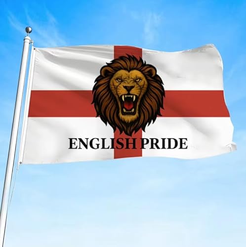 St. George Cross England-Flagge, Englischer Stolz, brüllender Löwe, großes Banner mit Messingösen, patriotische England-Flagge für Innen- und Außenbereich, britische Flagge St. George Cross England-Flagge, Englischer Stolz, brüllender Löwe, großes Banner mit Messingösen, patriotische England-Flagge für Innen- und Außenbereich, britische Flagge von Harrington Marley