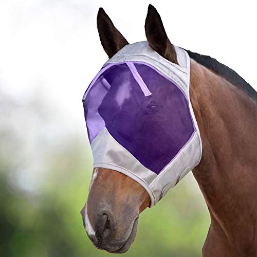 Harrison Howard CareMaster Dicke Fleece Polsterung Transparent Fine Mesh Pferde Fliegenmaske UV-Schutz Standard Silber/Lila Vollblut (M) von Harrison Howard