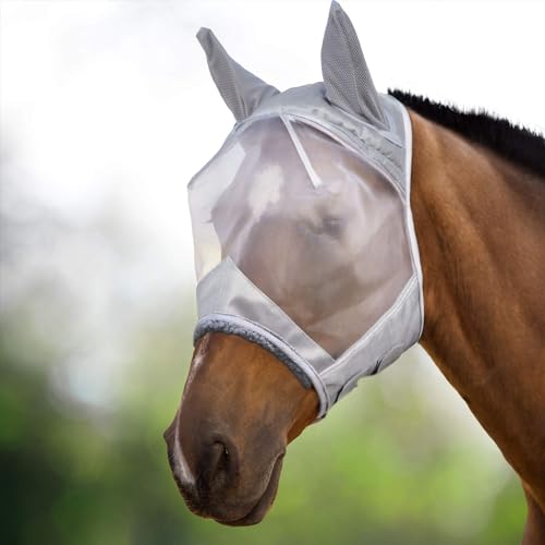 Harrison Howard CareMaster Midge-Proof Fleece Polsterung Pferde Fliegenmaske UV-Schutz mit Ohrenschutz Silber Kaltblut (XL) von Harrison Howard