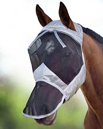 Harrison Howard CareMaster Pferde Fliegenmaske UV-Schutz ohne Ohren mit Nasenschutz Silber/Schwarz Pony (S) von Harrison Howard