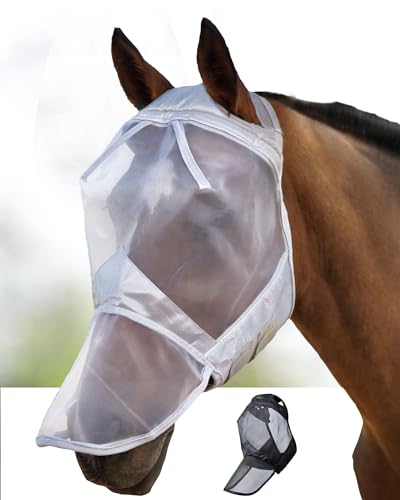 Harrison Howard CareMaster Midge-Proof Fleece Polsterung Pferde Fliegenmaske UV-Schutz ohne Ohren mit Nasenschutz Silber Warmblut (L) von Harrison Howard
