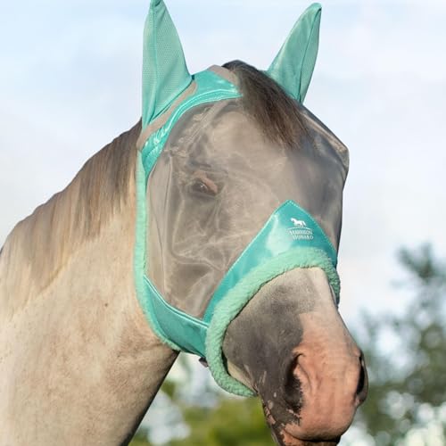 Harrison Howard CareMaster Fliegenmaske für Pferde, UV-Schutz, feines Netz mit extra Wolle, weich auf der Haut, Summer Mint L von Harrison Howard