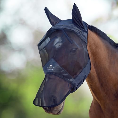 Harrison Howard CareMaster Pferde Fliegenmaske UV-Schutz Ohren und Nasenschutz Schwarz Warmblut (L) von Harrison Howard