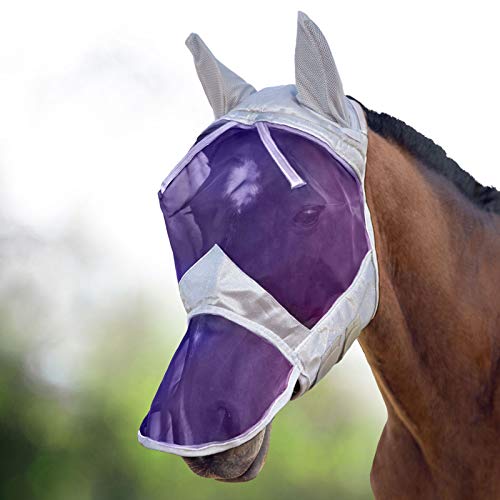 Harrison Howard CareMaster Pferde Fliegenmaske UV-Schutz Ohren und Nasenschutz Silber/Lila Vollblut (M) von Harrison Howard