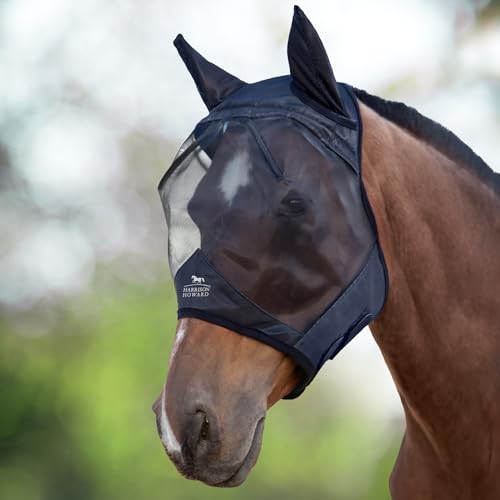 Harrison Howard CareMaster Midge-Proof Fleece Polsterung Pferde Fliegenmaske UV-Schutz mit Ohrenschutz Schwarz Vollblut (M) von Harrison Howard