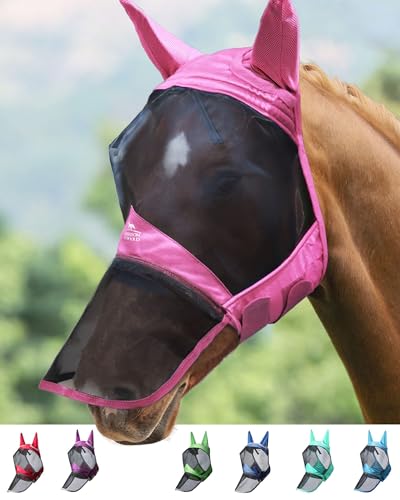 Harrison Howard CareMaster Pro Luminous Horse Fly Mask Large Eye Space Long Nose with Ears UV Protection for Horse Pink(M) von Harrison Howard