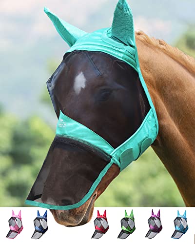 Harrison Howard CareMaster Pro Luminous Horse Fly Mask Large Eye Space Long Nose with Ears UV Protection for Horse Sommer Minze (L) von Harrison Howard