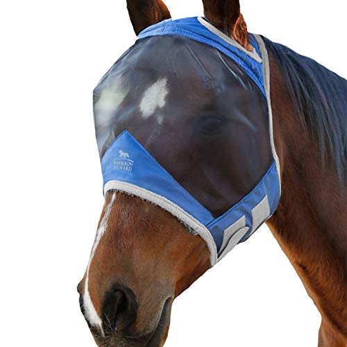 Harrison Howard CareMaster Pro Luminous Pferde Fliegenmaske UV-Schutz Fleece-Polsterung Standard Marineblau Warmblut (L) von Harrison Howard