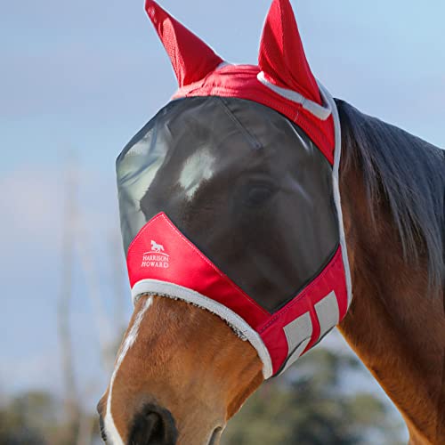 Harrison Howard CareMaster Pro Luminous Pferde Fliegenmaske UV-Schutz Fleece-Polsterung mit Ohrenschutz Rot Pony (S) von Harrison Howard