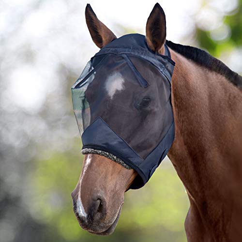 Harrison Howard Caremaster Dicke Fleece Polsterung Transparent Fine Mesh Pferde Fliegenmaske Uv-Schutz Standard Schwarz Warmblut (L) von Harrison Howard