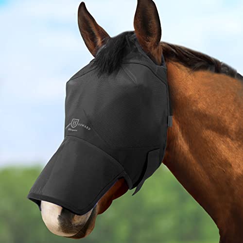 Harrison Howard UV-beständige wärmeisolierende Vorherröffnung Fliegenmaske für Pferde, ohne Ohren, groß, Schwarz von Harrison Howard