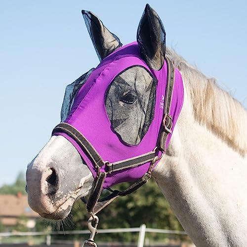 Harrison Howard Fliegenmaske für Pferde, super bequeme, elastisch mit Ohren-UV-Schutz, Lila (Amethyst), extra volle Größe XL von Harrison Howard