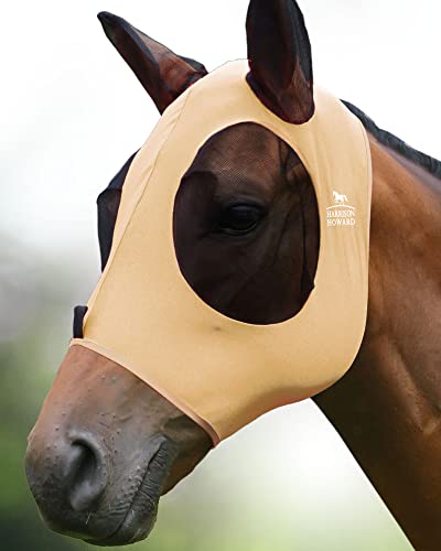Harrison Howard Fliegenmaske für Pferde, super bequeme, elastisch mit Ohren-UV-Schutz, kleines Pferd, Champagner-Gold, Größe L von Harrison Howard