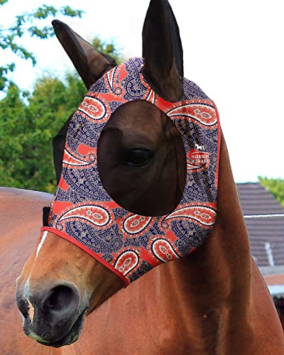 Harrison Howard Super Comfort Stretchy Fly Mask Large Eye Space with UV Protection Soft on Skin with Breathability Orange Paisley Harrison Howard Super Comfort Stretchy Fly Mask Large Eye Space with UV Protection Soft on Skin with Breathability Orange Paisley von Harrison Howard