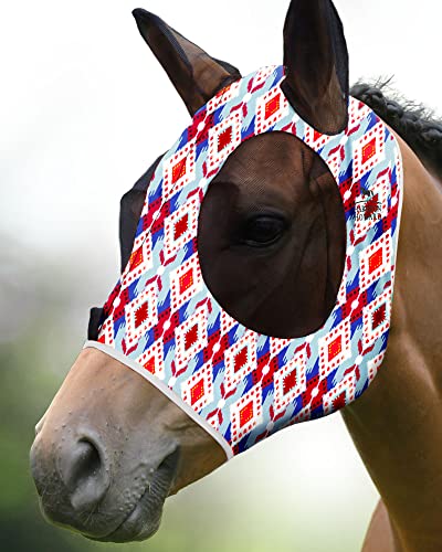 Harrison Howard Super Comfort Stretchy Fly Mask Large Eye Space with UV Protection Soft on Skin with Breathability Stammes Abstrakt (M) von Harrison Howard