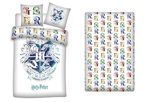 Harry Potter Bettwäsche-Set, Bettbezug 140 x 200 cm + Kissenbezug + Spannbettlaken 90 x 190 cm 100% Baumwolle von Harry Potter