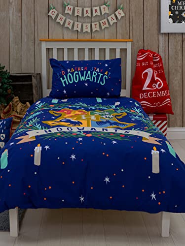 Harry Potter Weihnachts-Joyex-Bettbezug für Einzelbett, wendbar, zweiseitiges Design, Kinder-Bettwäsche-Set mit passendem Kissenbezug, 135 x 200 cm von Harry Potter