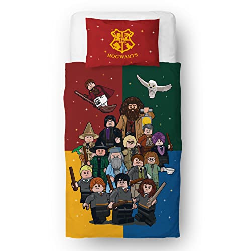 Harry Potter Offizielles Lizenzprodukt von Lego für Einzelbett, wendbar, zweiseitig, inklusive passendem Kissenbezug, Polyester-Baumwoll-Mischgewebe, Lego® Design, Charakterweltmarken von Harry Potter