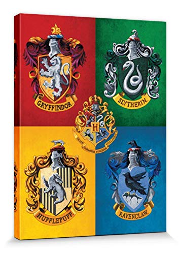 Harry Potter 1art1 Poster Colourful Crests Bilder Leinwand-Bild Auf Keilrahmen | XXL-Wandbild Poster Kunstdruck Als Leinwandbild 40x30 cm von Harry Potter