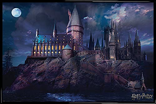 Harry Potter Poster Plakat | Bild und Kunststoff-Rahmen - Hogwarts, Schule, Schloss, Mond (91 x 61cm) von Harry Potter