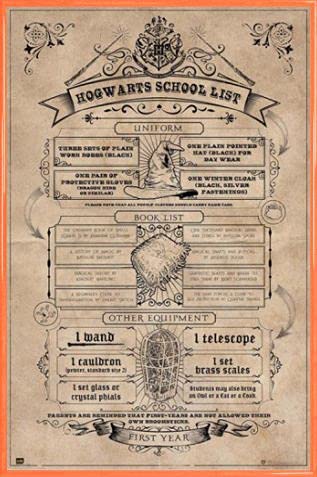 HARRY POTTER Poster Plakat | Bild und Kunststoff-Rahmen - Hogwarts School List (91 x 61cm) von HARRY POTTER