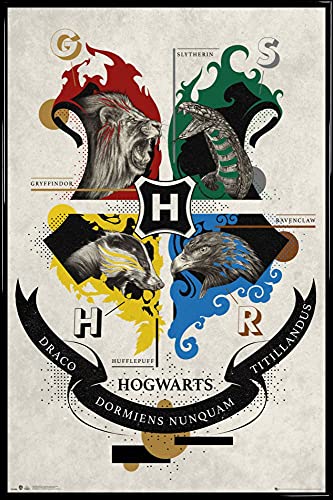 Harry Potter 1art1 Poster Plakat | Bild und Kunststoff-Rahmen - Hogwarts Tier-Wappen (91 x 61cm) von Harry Potter