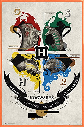 Harry Potter Poster Plakat | Bild und Kunststoff-Rahmen - Hogwarts Tier-Wappen (91 x 61cm) von Harry Potter