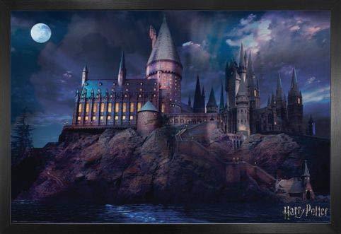 Harry Potter Poster Plakat | Bild und MDF-Rahmen - Hogwarts, Schule, Schloss, Mond (91 x 61cm) von Harry Potter