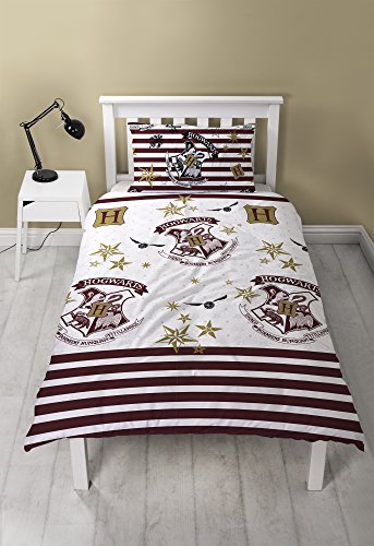 Harry Potter Bettbezug mit passendem Kissenbezug, Mikrofaser, Weiß, 2-teilig, Einzelbett von Harry Potter