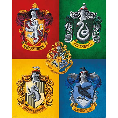 Harry Potter Hogwarts-Wappen-Poster, Gelb/Grün/Blau/Rot, 50cm x 40cm von Harry Potter