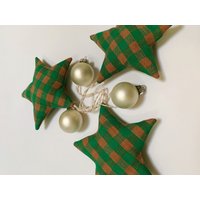 Stern Ornament Vintage Stoff Grün Gingham Urlaub Dekor Moderne Bauernhaus Rustikal Grün Oranment von HartleyJonesDesign