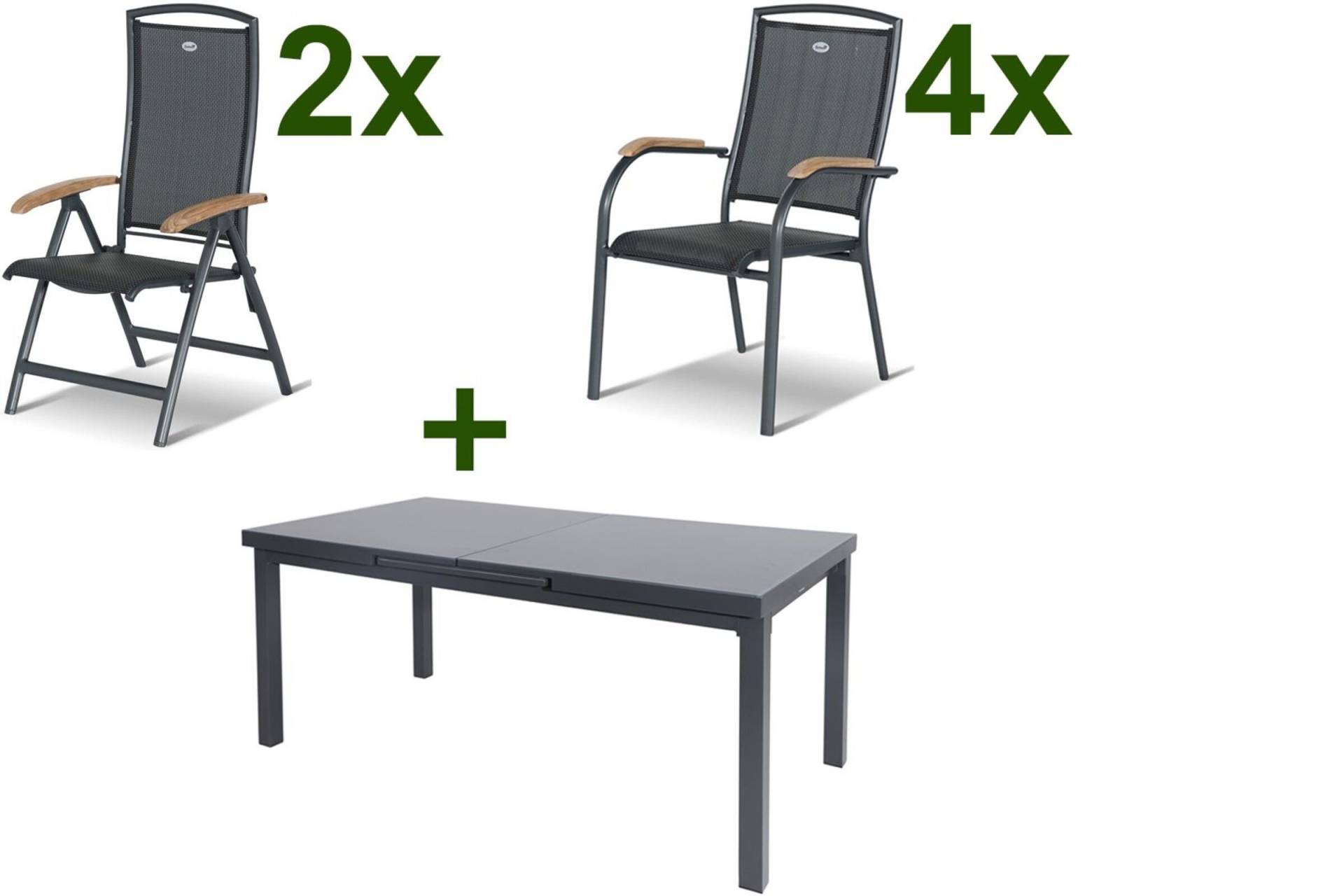HARTMAN Raffaelo Sitzgruppe, xerix, Alu/Textilene, Tisch 180/240x100cm, 4 Stapel-, 2 Multipositionssessel von Hartman
