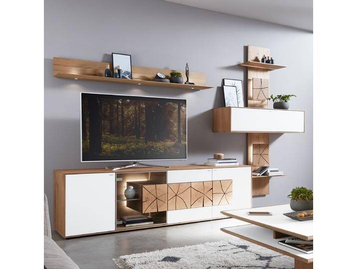 Hartmann Caya Wohnwand Kombination 60 Korpus in Kerneiche Umato Front mit Hirnholz und Glasapplikation in Mattglas weiß oder anthrazit wählbar Hartmann Caya Wohnwand Kombination 60 Korpus in Kerneiche Umato Front mit Hirnholz und Glasapplikation in Mattglas weiß oder anthrazit wählbar von Hartmann