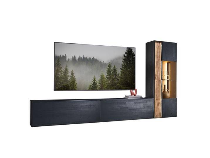 Hartmann Kilva Wohnwand 2-teiliger Vorschlag V26 Lowboard mit Hängeschrank in Kernesche anthrazit gebeizt mit Spaltholzapplikationen in Kerneiche Hartmann Kilva Wohnwand 2-teiliger Vorschlag V26 Lowboard mit Hängeschrank in Kernesche anthrazit gebeizt mit Spaltholzapplikationen in Kerneiche von Hartmann