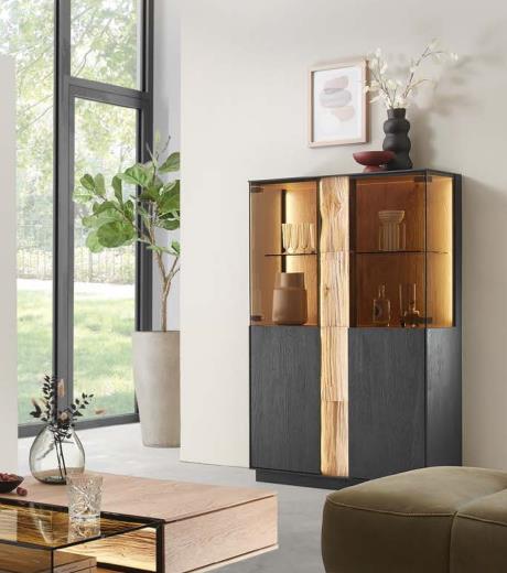 Hartmann Standvitrine KILVA in Kernesche anthrazit gebürstet von Hartmann