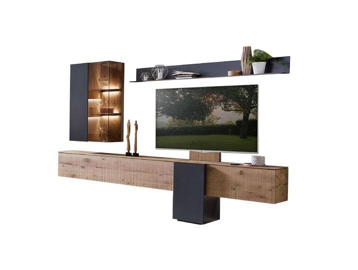 Hartmann Vara Wohnkombination V26A in Kerneiche Umato Massivholz sägerau gebürstet mit modernen Metallakzenten Beleuchtung optional wählbar von Hartmann