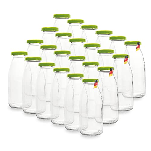 Flaschenbauer - 24 leere Glasflaschen 250 ml weiß mit Schraubverschluss TO43 0,25l - Zum selbst befüllen von Milchflaschen, Saftflaschen, Smoothie Flaschen (hellgrün) von BAUER
