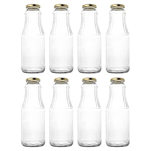 Flaschenbauer - 8 x Bavaria Glasflasche 1 Liter mit Twist-Off Deckel Gold TO53 – Glasflaschen 1l ideal für Saftflaschen 1l, Smoothie Flaschen, Milchflaschen 1l, Einmachgläser 1l von BAUER
