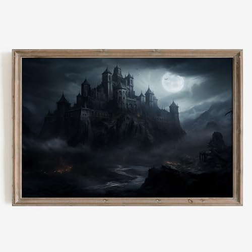 Vintage Castle Poster Moody Castle Wall Art Gothic Moon Poster Dark Mysterious Art Prints Dark Academia Canvas Wall Art Spooky Castle Gothic Landscape Painting Vintage Cloud Moody Landscape Prints von Haruhiart