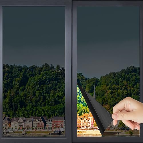 Harvakids Fenster-Sichtschutzfolie, Sichtschutzfolie, statische Haftung, blockiert UV-Reflexion der Sonne, für Zuhause, Büro, explosionsgeschütztes Premium-PET-Material zur Wärmeregulierung (schwarz) von Harvakids