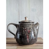 Rauchige Schwarze Teekanne - Groß/Keramik-Teekanne Handgefertigte Gemütliche Steinzeug-Teekanne Cottage-Core-Teekanne Muttertagsgeschenk von HarvestandClay