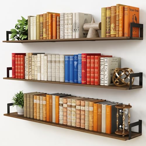 Harwaya Große schwebende Regale für die Wand, 122 cm lang, 3er-Set, rustikales Wand-Bücherregal aus Holz, für Wohnzimmer, Schlafzimmer, Bücher, robustes Hängeregal für Waschküche, Schrank (dunkelbraun Harwaya Große schwebende Regale für die Wand, 122 cm lang, 3er-Set, rustikales Wand-Bücherregal aus Holz, für Wohnzimmer, Schlafzimmer, Bücher, robustes Hängeregal für Waschküche, Schrank (dunkelbraun von Harwaya